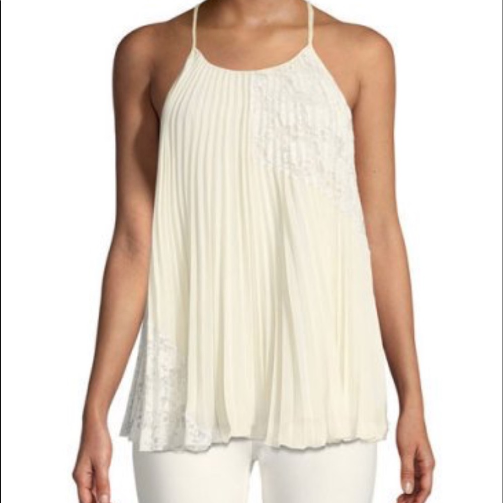 Derek Lam 10 Crosby Ivory Pleated Camisole Blouse with Lace Panels